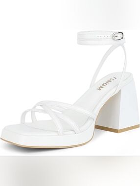White Strappy Block Heel Sandals